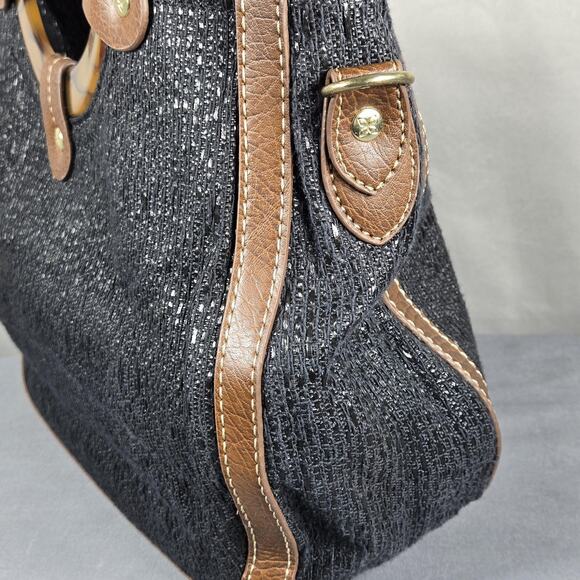 Relic by Fossil Ring Handle Tote Black Woven Bag Brown Trim Tortoise Acrylic - Picture 5 of 12